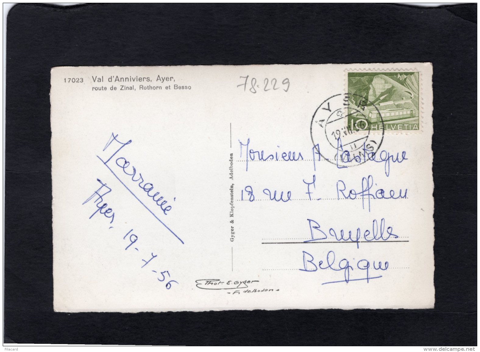 78229     Svizzera,   Val D"Anniviers,  Ayer,  Route De Zinal,  Rothorn Et Besso,  VG  1956 - Ayer