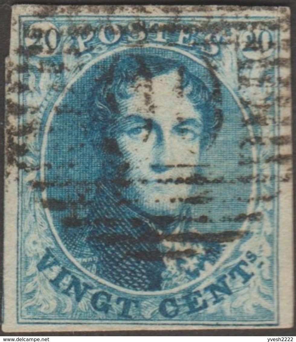 Belgique 1851 COB 7 X 2. 20 C. Bleu. Médaillon P90 Ostende - 2 Nuances - 1851-1857 Médaillons (6/8)