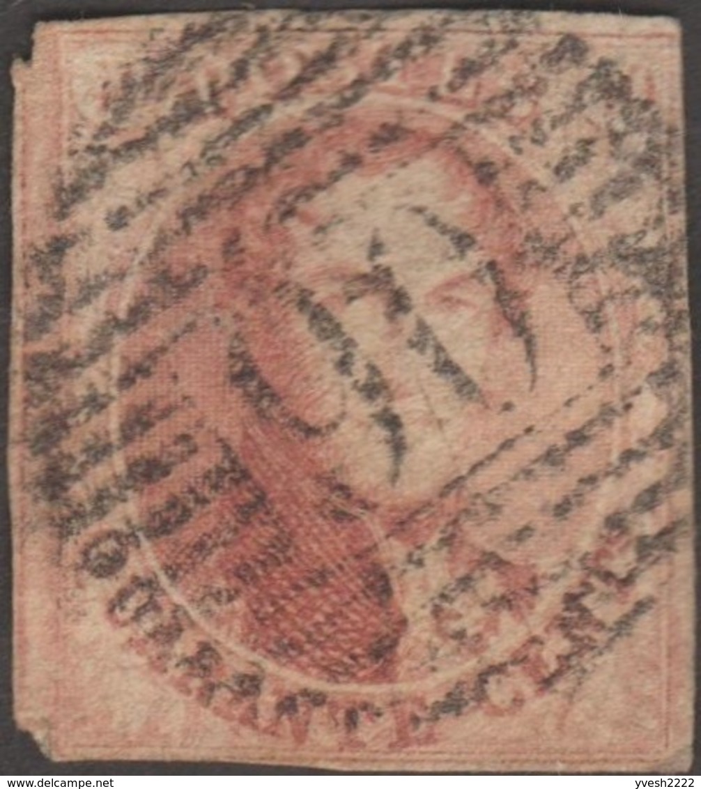 Belgique 1851 COB 8A. 40 C. Rouge-carmin. Médaillon P90 Ostende - Trou D'épingle - 1851-1857 Médaillons (6/8)