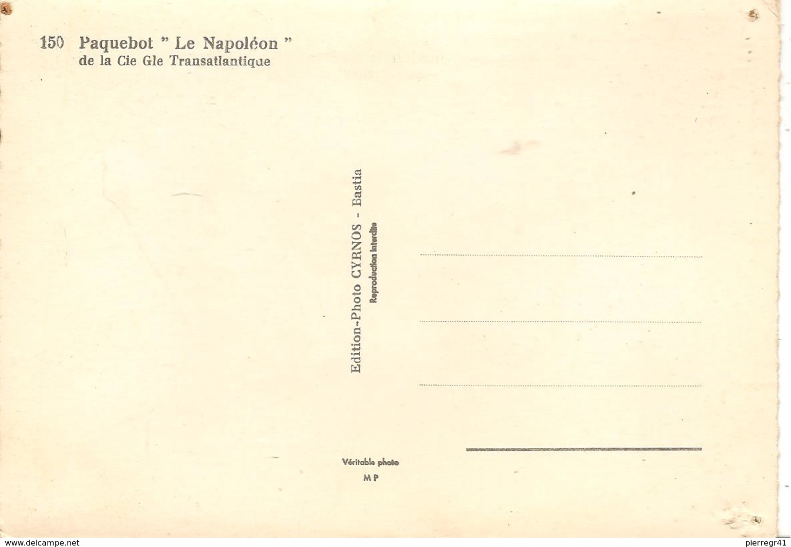 CPA-1950-FERRY-PAQUEBOT -LIAISION - CORSE-Le NAPOLEON- Cie C.G.Transatlantique -BE - Ferries