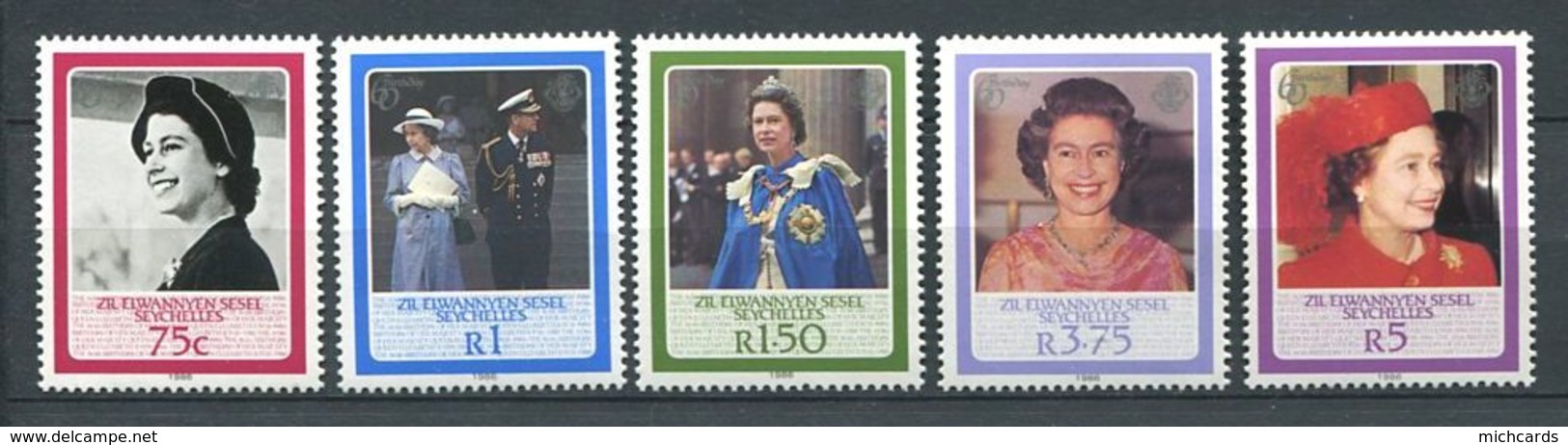 234 ZIL ELWANNYEN SESEL Seychelles 1986 - Yvert 127/31 - Reine Elizabeth - Neuf **(MNH) Sans Charniere - Seychelles (1976-...)