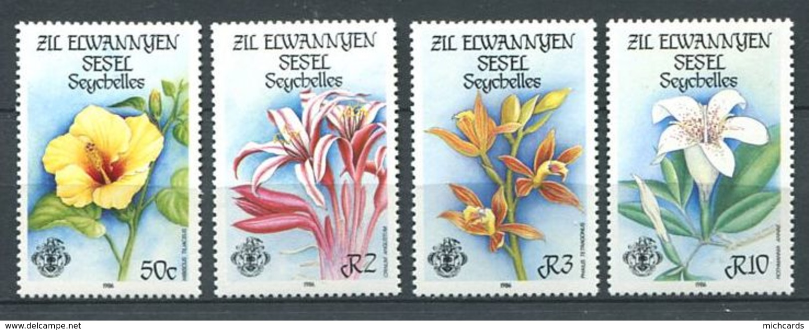 234 ZIL ELWANNYEN SESEL Seychelles 1986 - Yvert 139/42 - Fleur - Neuf **(MNH) Sans Charniere - Seychelles (1976-...)