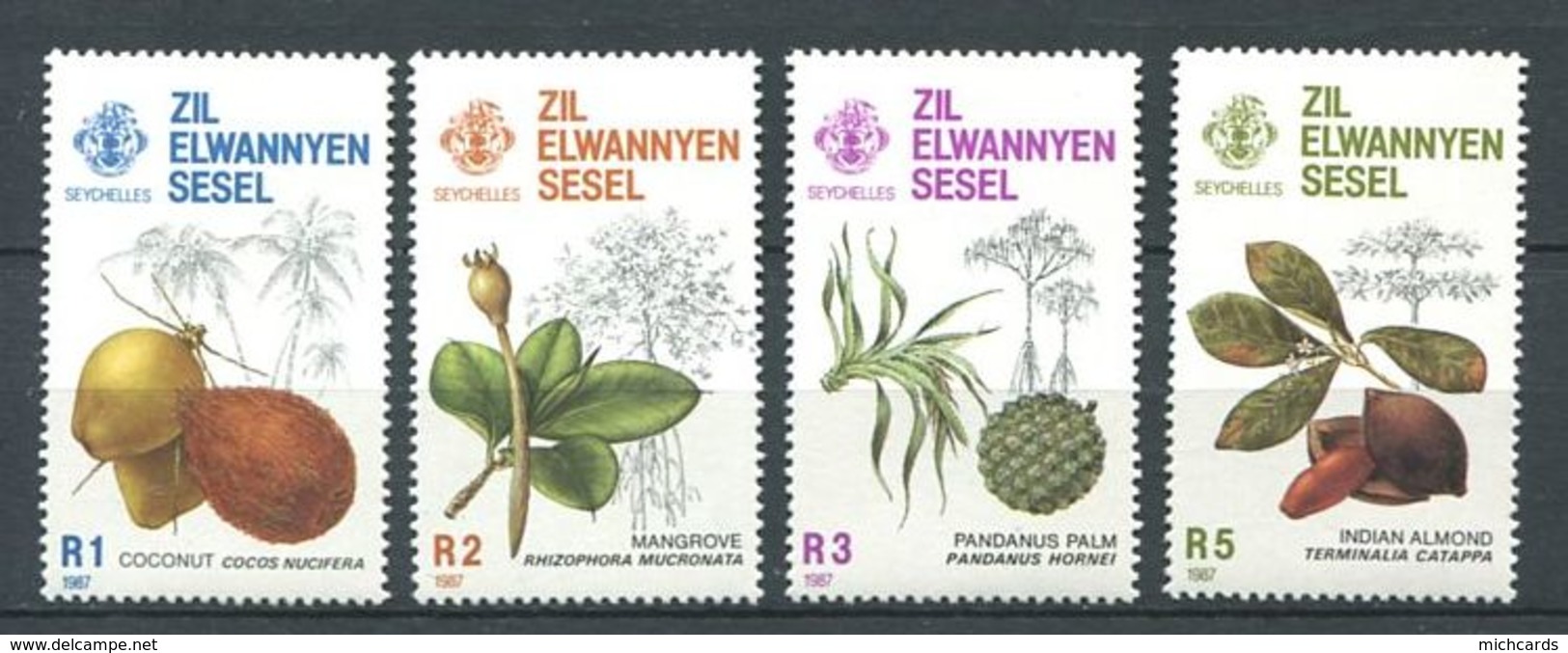 234 ZIL ELWANNYEN SESEL Seychelles 1987 - Yvert 150/53 - Fruit Coco Mangrove Pandanus ... - Neuf **(MNH) Sans Charniere - Seychelles (1976-...)