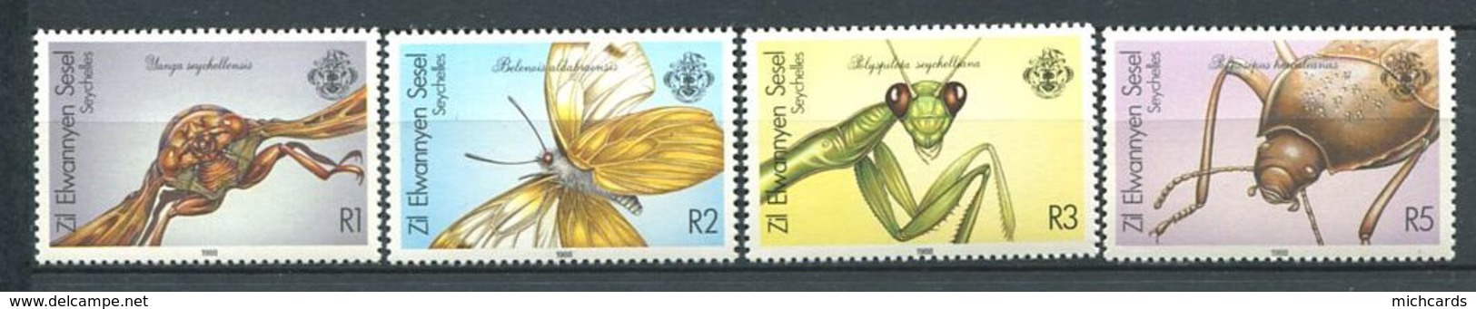 234 ZIL ELWANNYEN SESEL Seychelles 1988 - Yvert 166/69 - Insecte Mante Papillon - Neuf **(MNH) Sans Charniere - Seychelles (1976-...)
