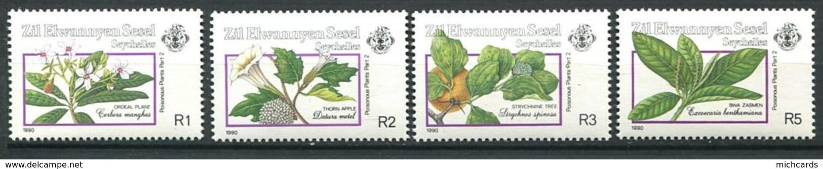 234 ZIL ELWANNYEN SESEL Seychelles 1990 - Yvert 200/03 - Fleur Fruit - Neuf **(MNH) Sans Charniere - Seychellen (1976-...)