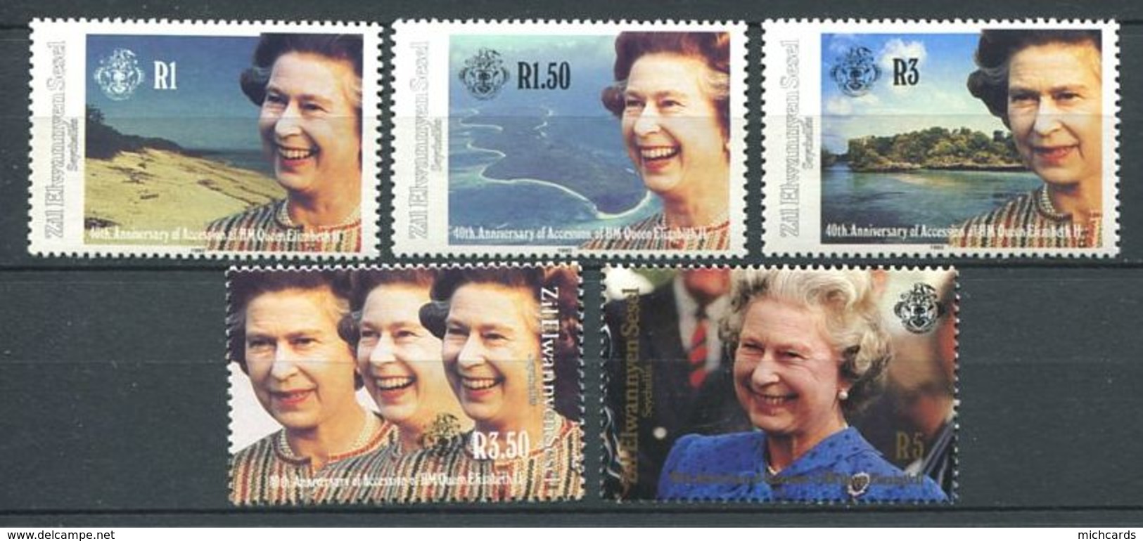 234 ZIL ELWANNYEN SESEL Seychelles 1992 - Yvert 211/15 - Reine Elisabeth - Neuf **(MNH) Sans Charniere - Seychelles (1976-...)