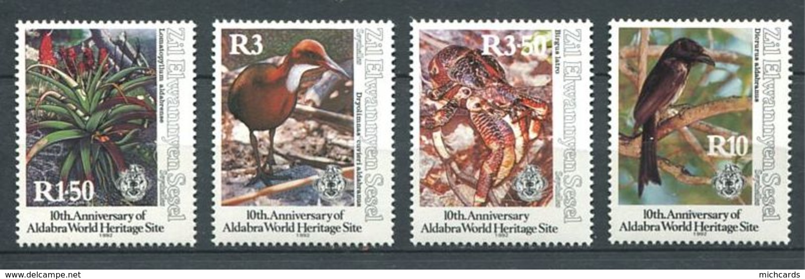 234 ZIL ELWANNYEN SESEL Seychelles 1992 - Yvert 216/19 - Oiseau Plante Crabe - Neuf **(MNH) Sans Charniere - Seychelles (1976-...)