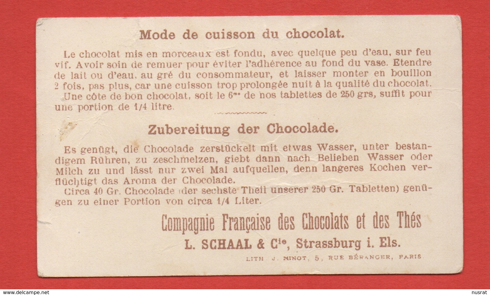 Cacao Cie Française, L. Schaal & Cie Strassburg, Jolie Chromo Lith. Minot, Pêcheur Normand - Other & Unclassified