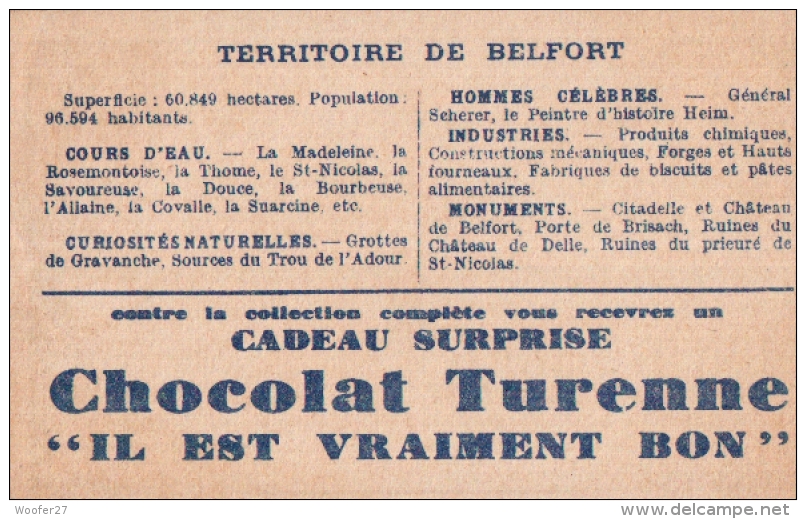 CHROMO IMAGE , Département Français , ALLIER ,   Publicité , Chocolat TURENNE - Autres & Non Classés