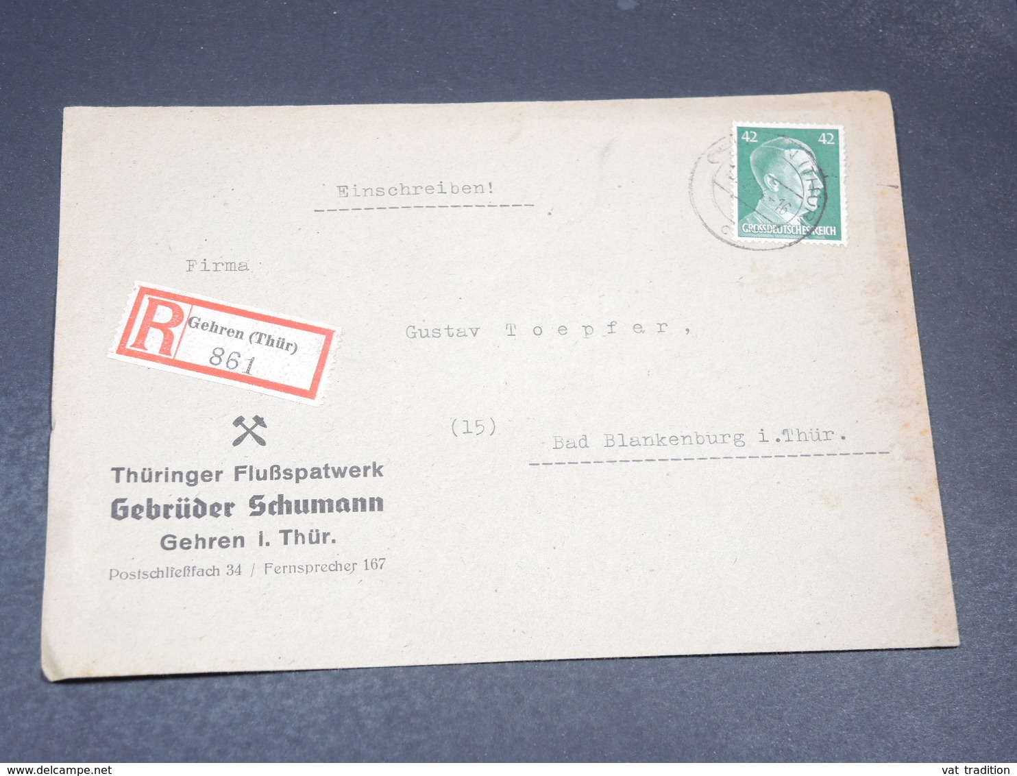 ALLEMAGNE - Enveloppe En Recommandé De Gehren Pour Blankenburg En 1944 - L 19743 - Lettres & Documents