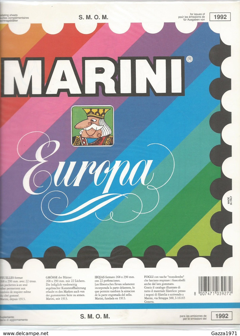SMOM 1992, Fogli D'aggiornamento Con Taschine, Nuovi In Confezione Originale Ditta Marini. - Fogli Prestampati