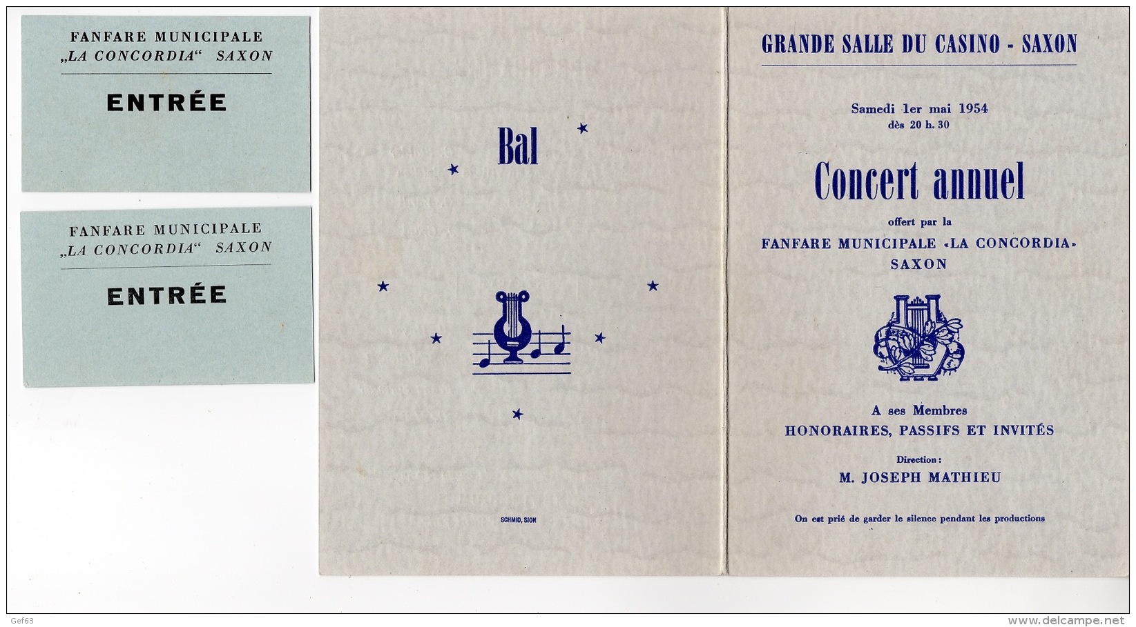 Grande Salle Du Casino - Saxon - Concert Annuel 1er Mai 1954 - Fanfare Municipale La Concordia - Manifestations