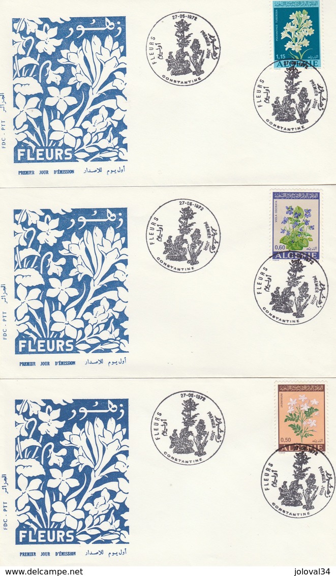 Algérie FDC 1972 -  Yvert  Série 551 à 553 Fleurs - Algeria (1962-...)