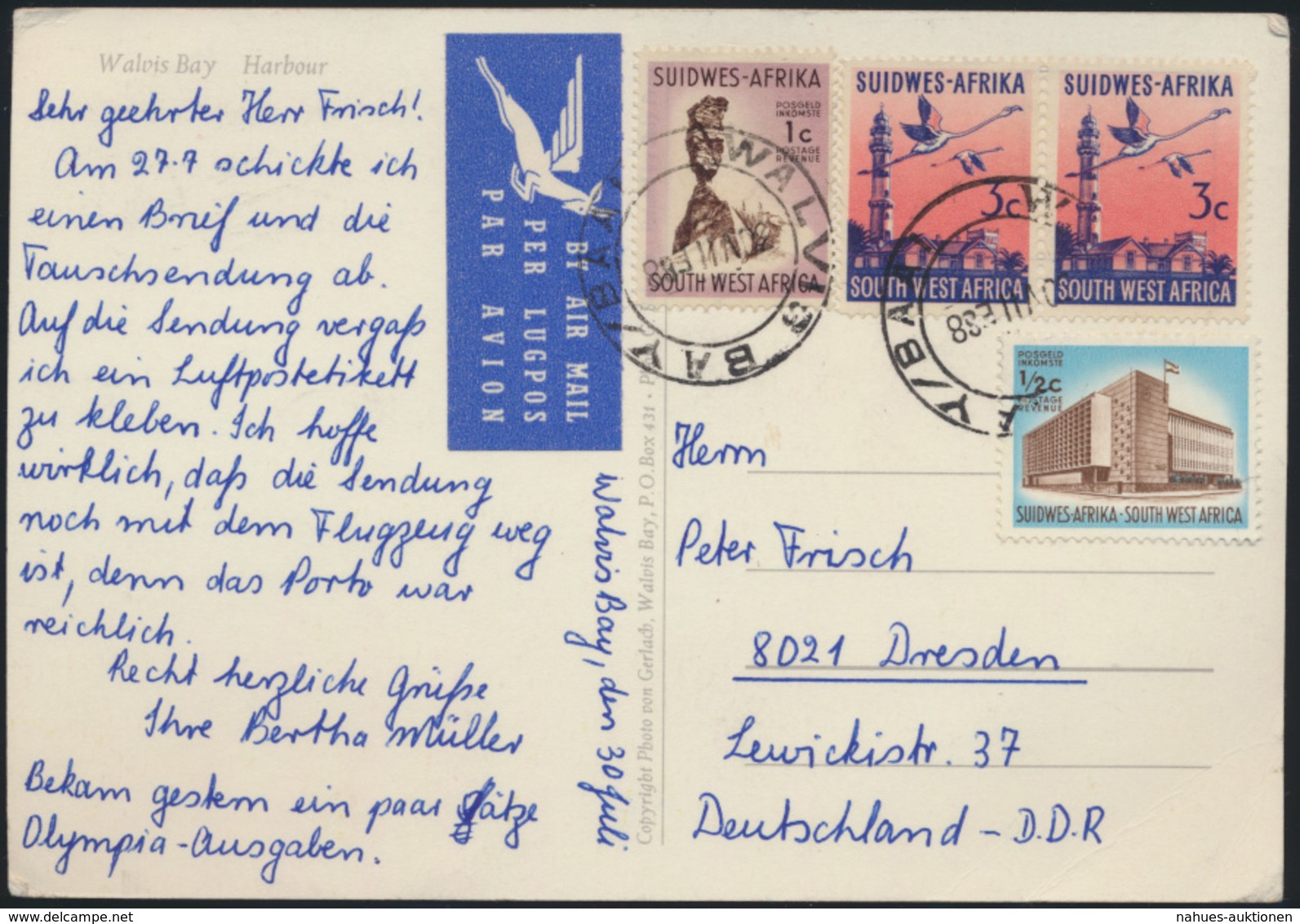 Brief Südwestafrika Namibia Luftpost MIF 338+339+342 Walvis Bay Vögel Kraniche  - Namibia (1990- ...)