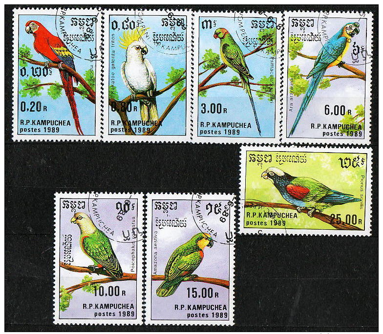 67-768 / KAMPUCHEA - 1989   PARROTS    Mi 1016/22 O - Kampuchea