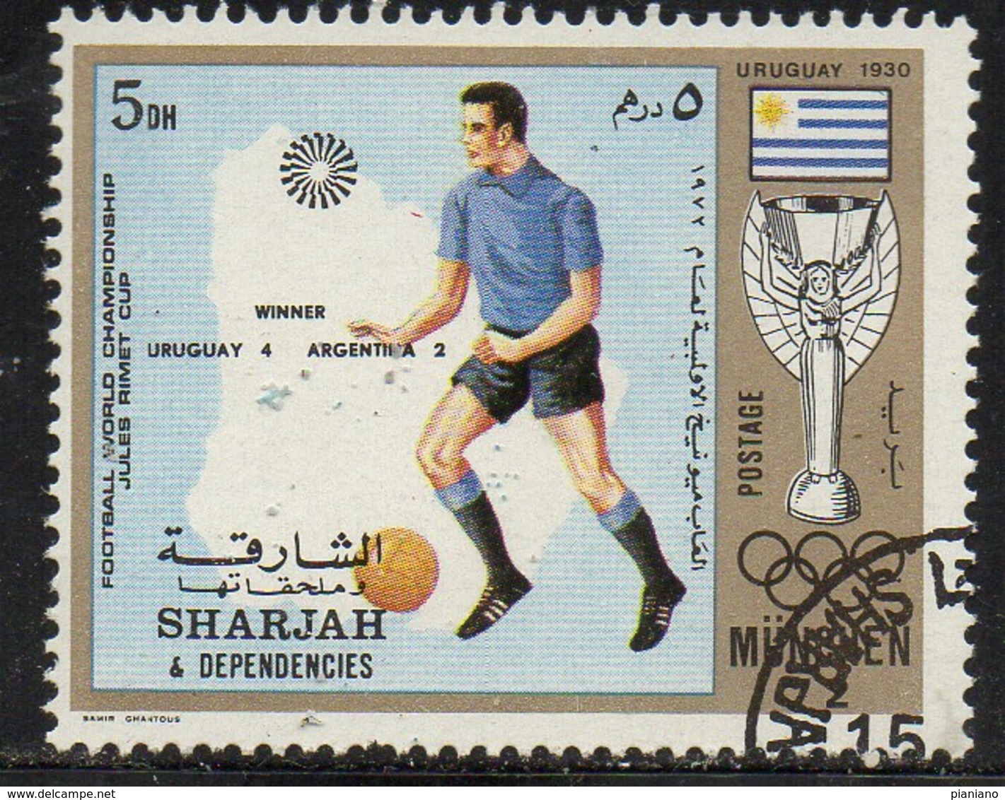 PIA- ARAB. SUD EST - SHARJAH - 1972 - Giochi Olimpici Di Monaco - Incontri Di Calcio : Uruguay-Argentina 4-2 -(Yv  245) - Arabia Saudita