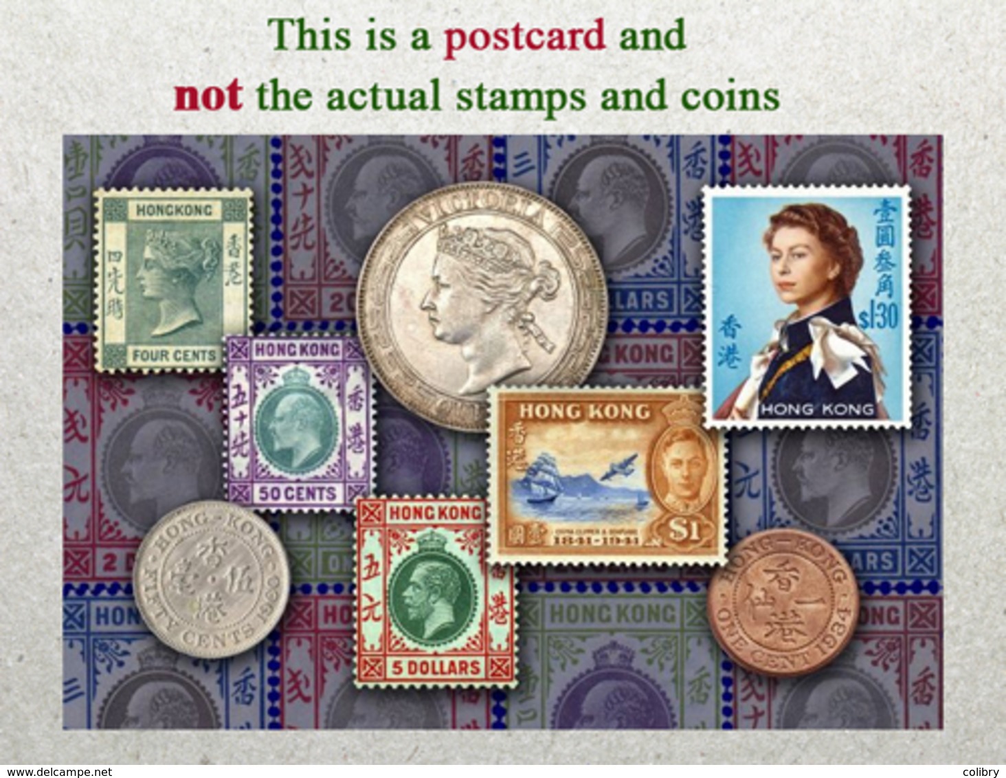 Hong Kong Stamps And Coins Of Yesteryears, Monnaies Et Timbres, Münzen Und Briefmarken - Timbres (représentations)