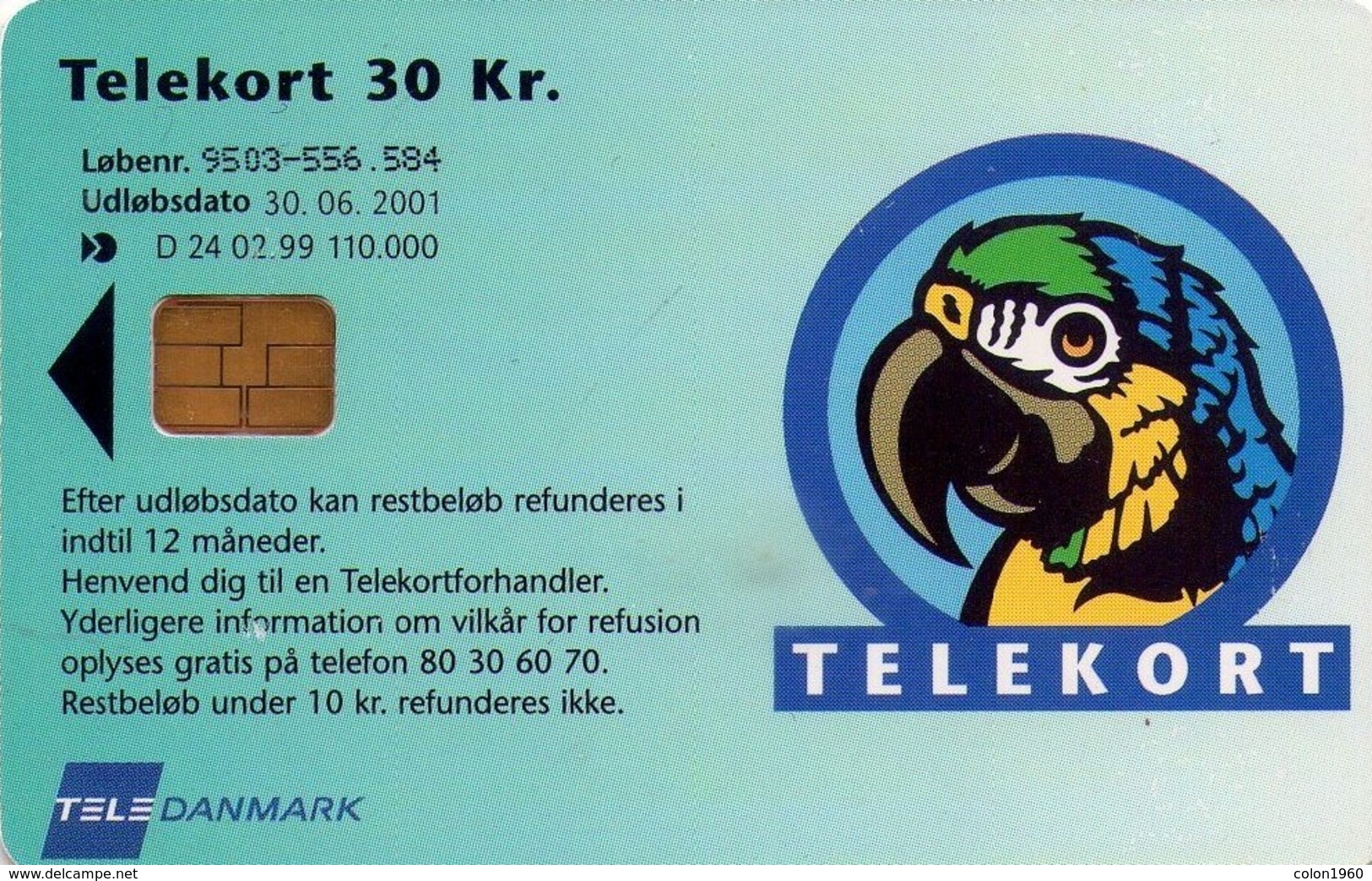 TARJETA TELEFONICA DE DINAMARCA. TDD024 - PARROT A. (030) - Danemark