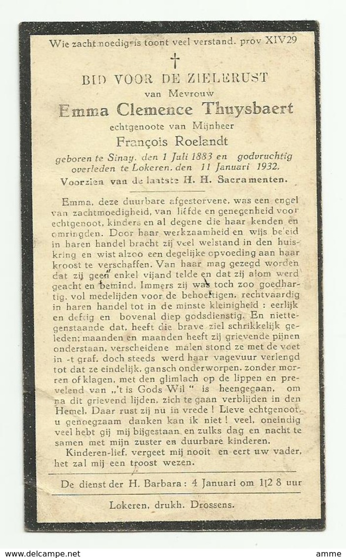 Doodsprentje  *  Thuysbaert Emma Clemence (° Sinay 1883 /  + Lokeren 1932)  X Roelandt François - Godsdienst & Esoterisme