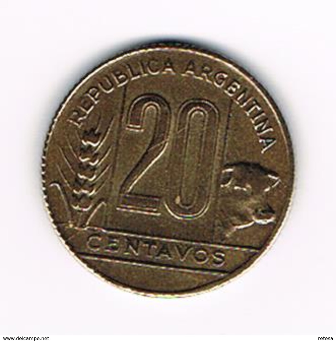 -&  ARGENTINA  20 CENTAVOS  1949 - Argentine