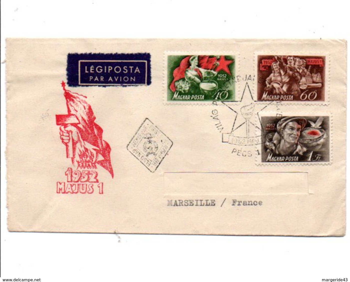 HONGRIE LETTRE FDC POUR LA FRANCE 1952 - Covers & Documents