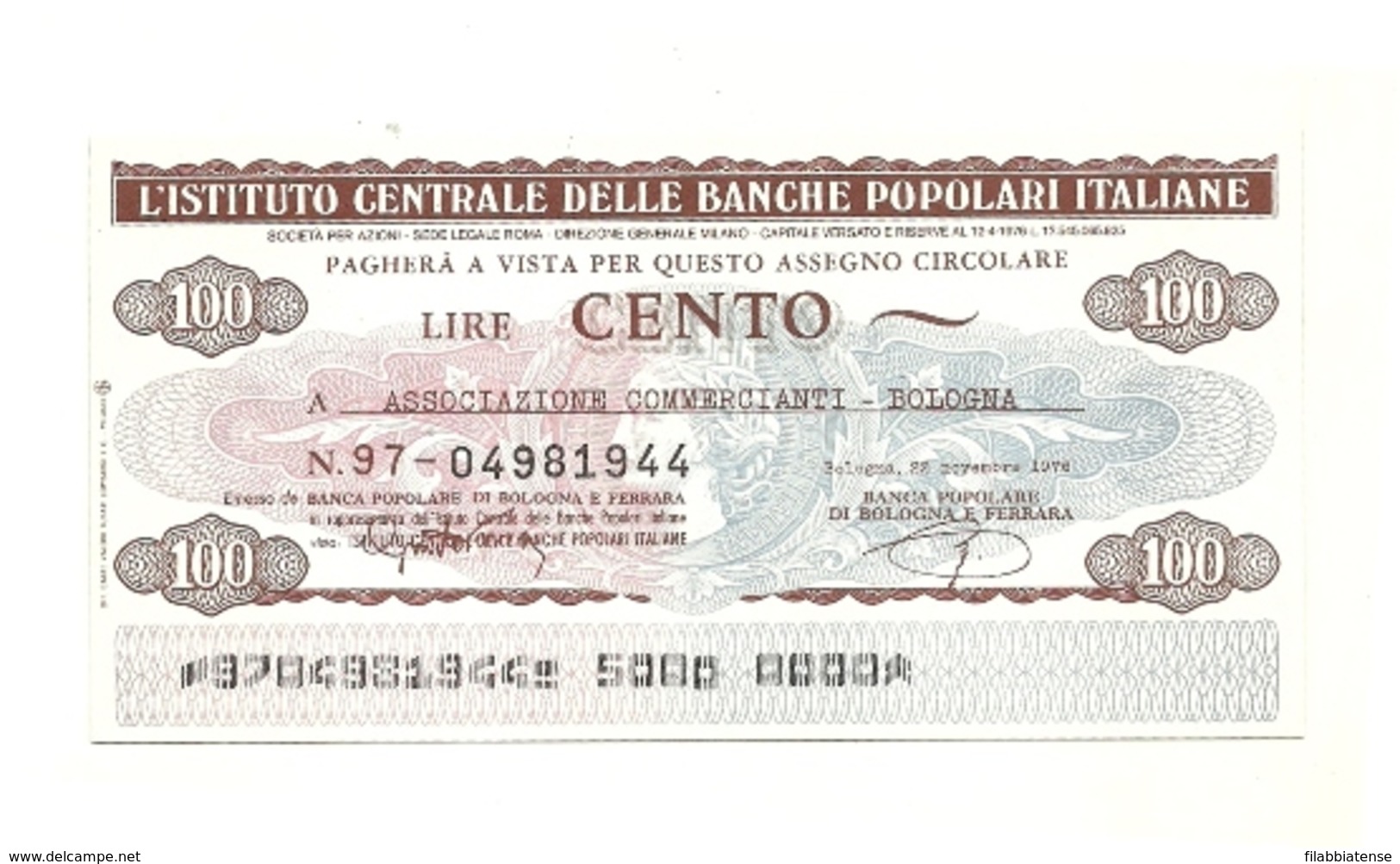 1976 - Italia - Istituto Centrale Delle Banche Popolari Italiane - Associazione Commercianti Bologna ---- - [10] Cheques En Mini-cheques