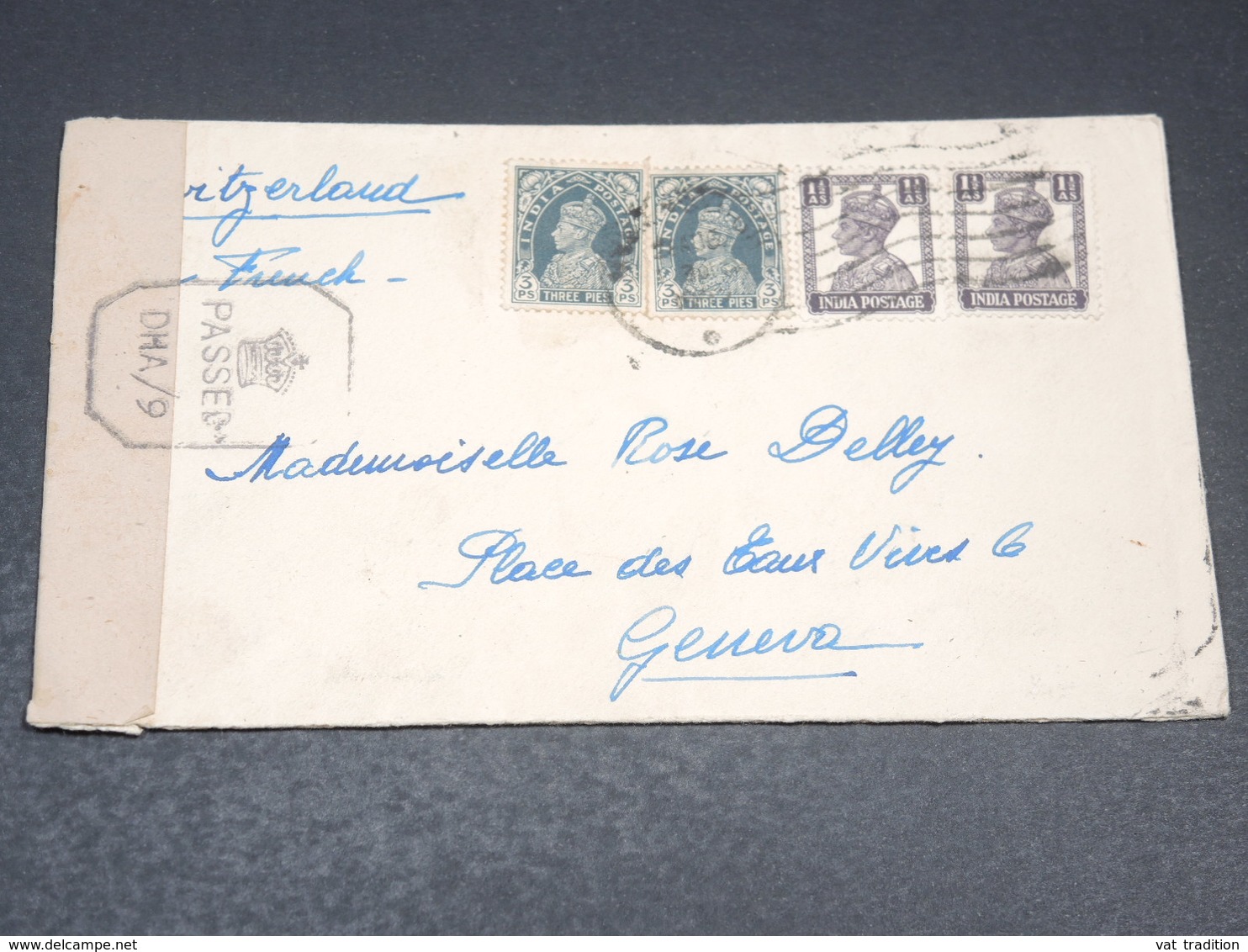 INDE - Enveloppe Pour La Suisse Avec Contrôle Postal - L 19821 - 1936-47 Roi Georges VI