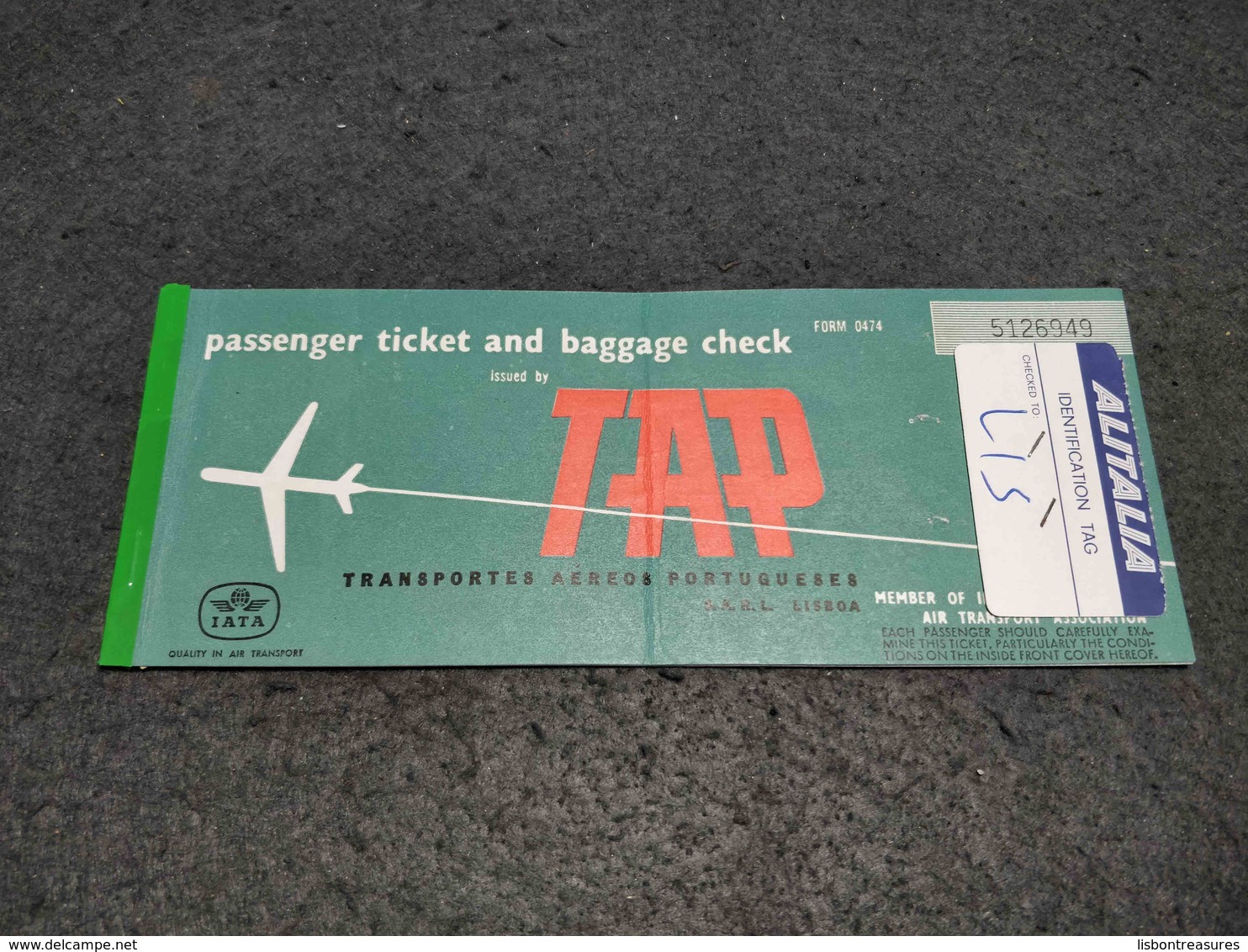 VINTAGE TICKET PORTUGAL TAP AIR LINES ALITALIA 1968 - Europe