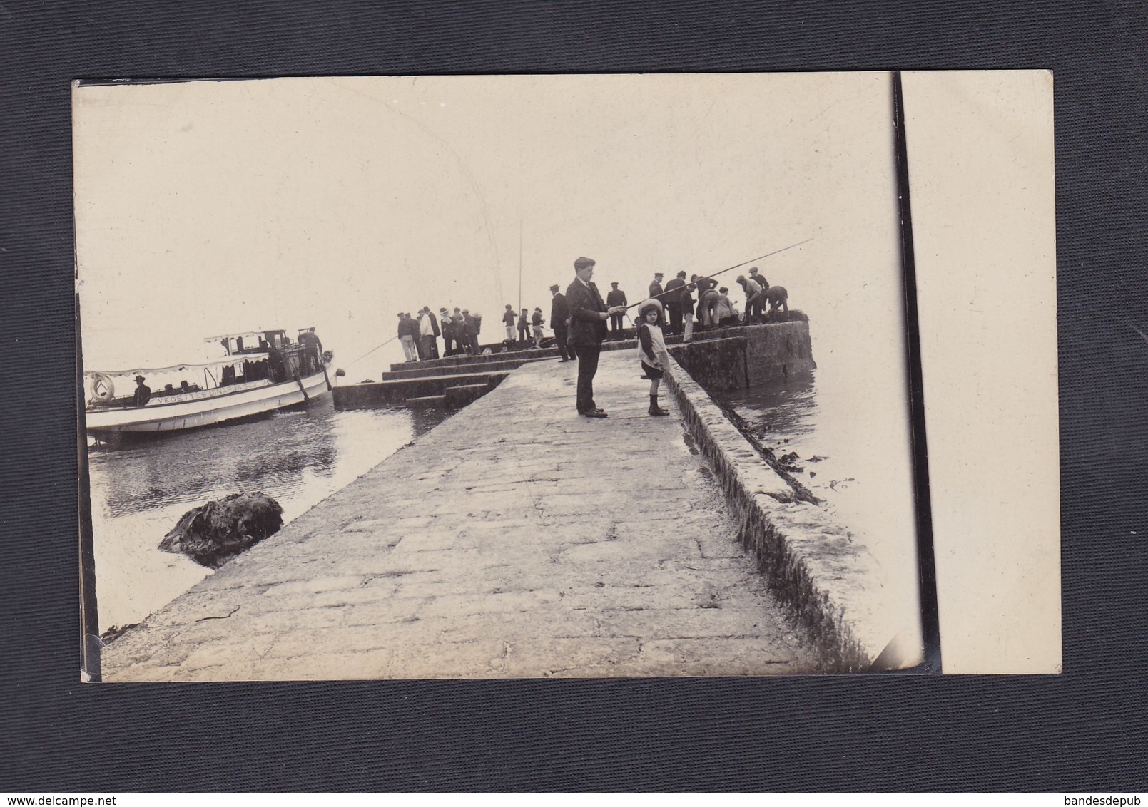 Carte Photo St Saint Malo Peche à La Ligne Vedette Bateau Vedettes Dinardaises Archives Baer - Saint Malo