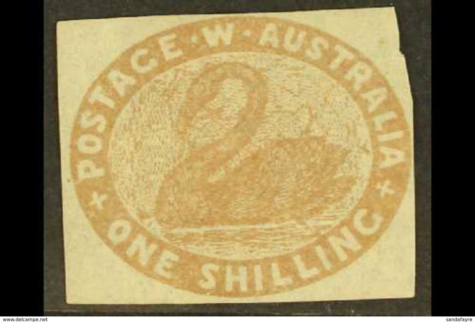 WESTERN AUSTRALIA 1854 1s Pale Brown Imperf, SG 4c, Unused Without Gum, 4 Margins. Fresh, Cat £475. For More Images, Ple - Other & Unclassified