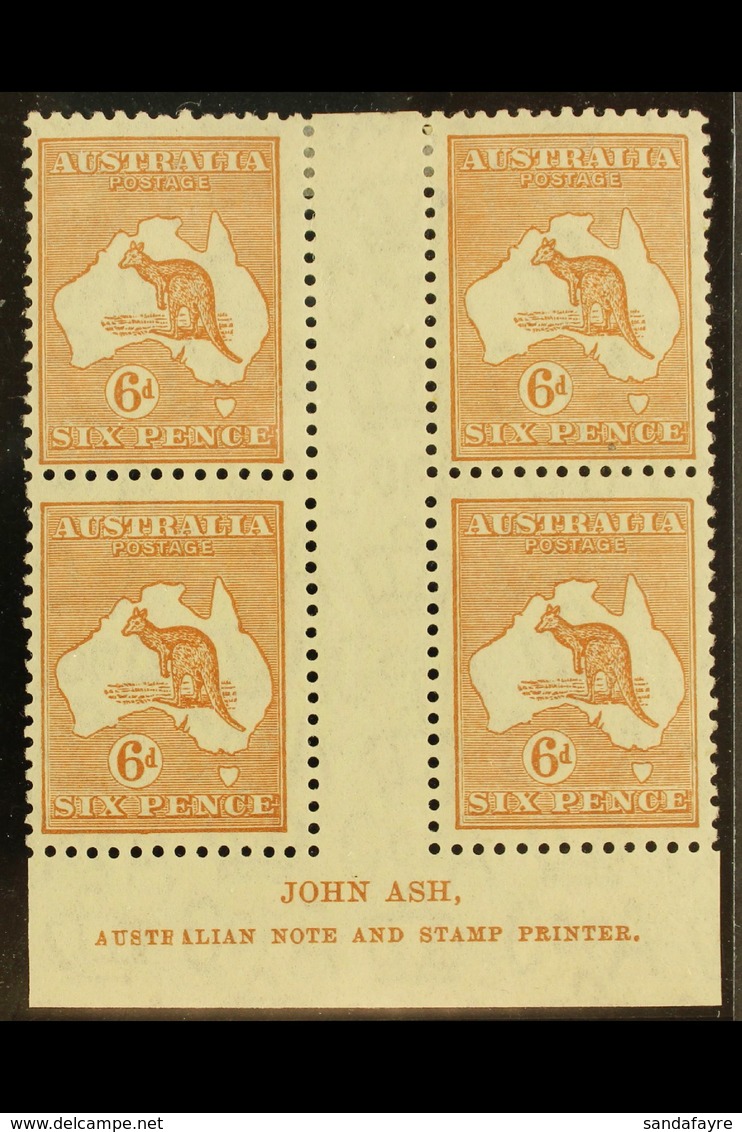 1932 6d Chestnut Roo, Wmk C Of A, ASH IMPRINT BLOCK OF FOUR, BW 23za, Very Fine Mint. For More Images, Please Visit Http - Altri & Non Classificati
