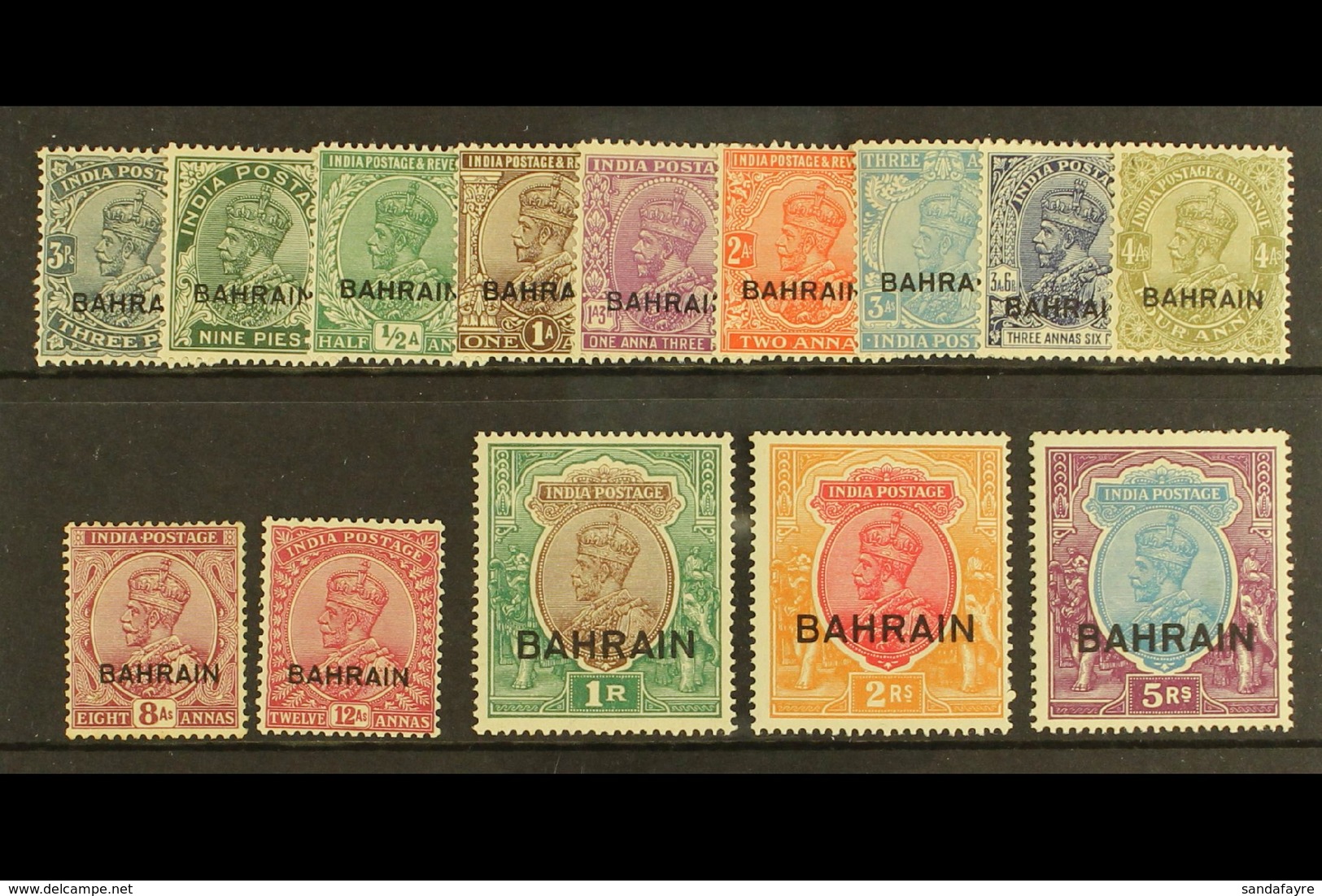 1933 Geo V Set Complete, 5r With Upright Wmk, SG 1/14, Very Fine And Fresh Mint. (14 Stamps) For More Images, Please Vis - Bahrein (...-1965)