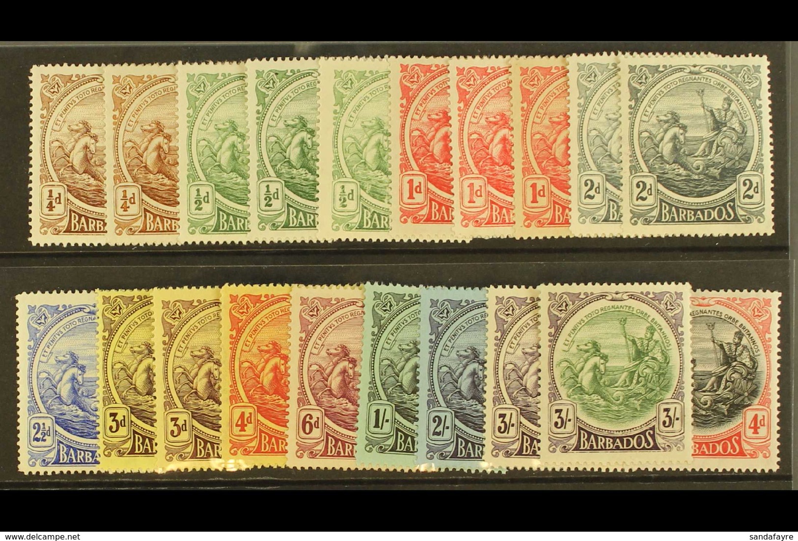 1916 1916 - 1920 Badge Of The Colony Set Complete Including New Colours And Listed Shades, SG 181/91, 199/200, Very Fine - Barbados (...-1966)