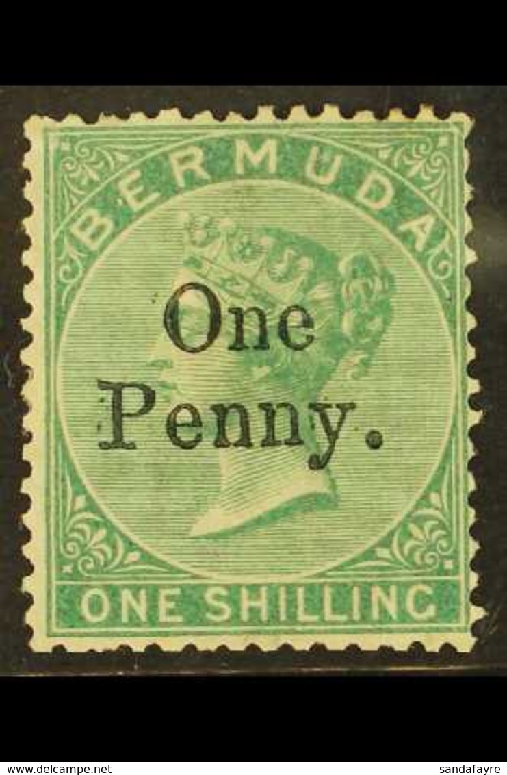 1875 1d On 1s Green, SG 17, Mint With Large Part Original Gum.  For More Images, Please Visit Http://www.sandafayre.com/ - Bermudes