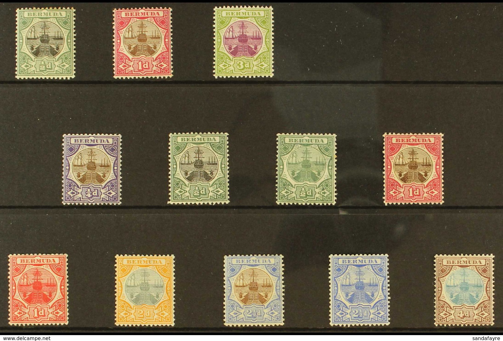 1902-10 "Dry Dock" Sets Including 1902-03 Set Of 3 & 1906-10 Set Of 10. A Fine Mint Selection (12 Stamps) For More Image - Bermuda