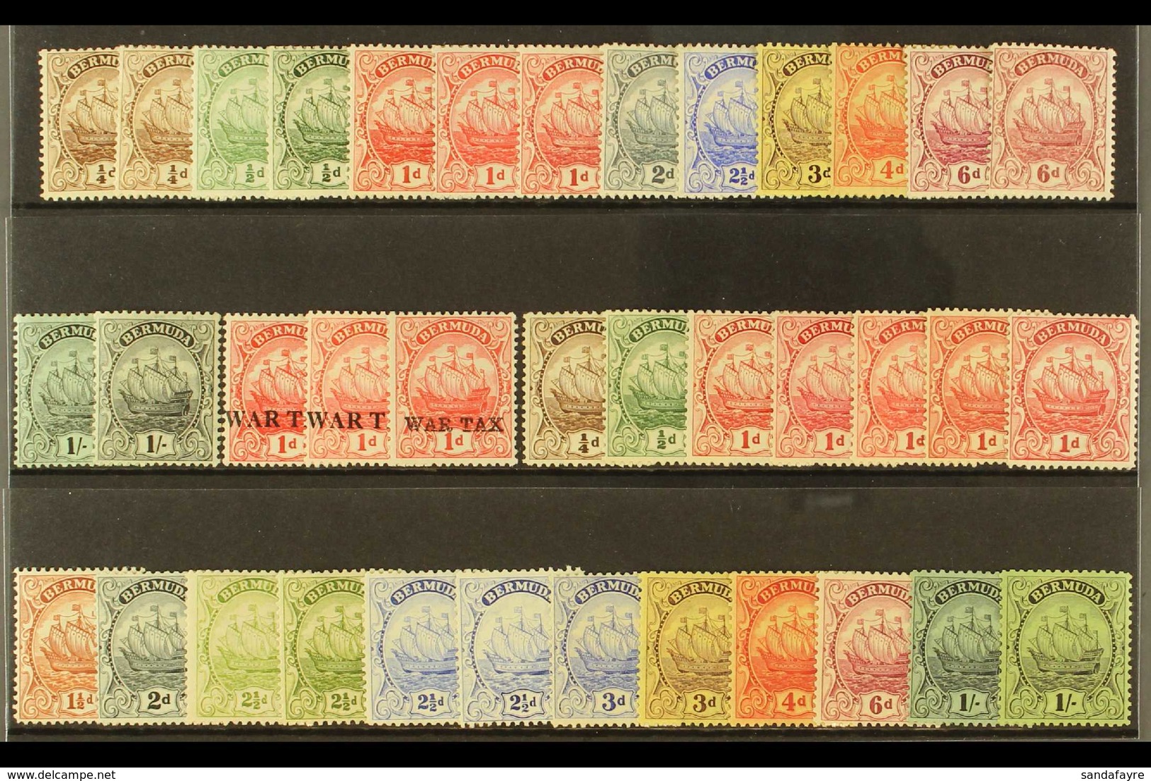 1910-1934 "SHIP" DEFINITIVE SELECTION. An ALL DIFFERENT, Fine Mint Collection Of The "Ship" Definitive Issues That Inclu - Bermuda