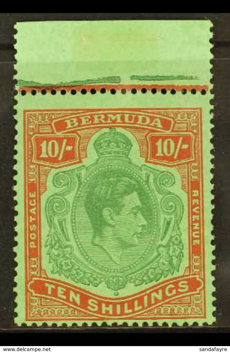 1946 10s Deep Green And Dull Red On Green (emerald Back), SG 119d, Never Hinged Mint Upper Marginal Example. For More Im - Bermuda