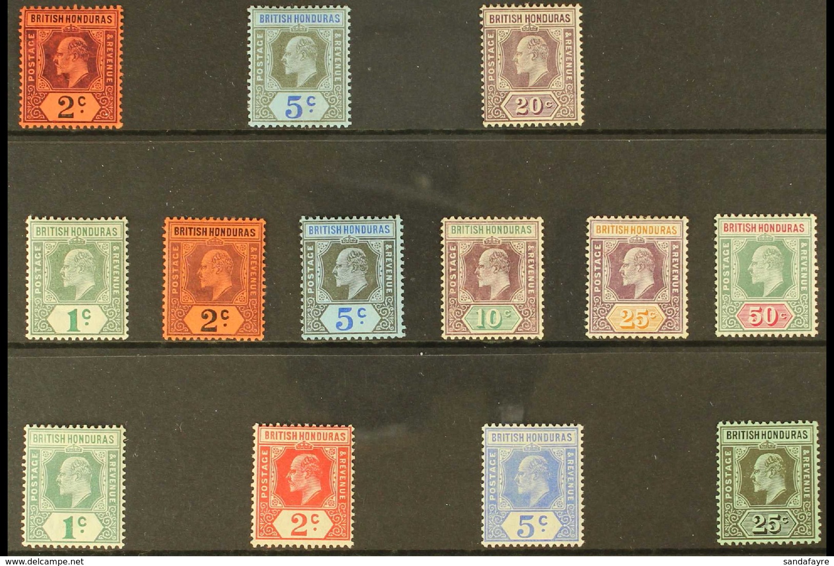 1902-11 MINT KEVII SELECTION Presented On A Stock Card That Includes 1902-04 2c, 5c & 20c, 1904-07 Set To 50c & 1908-11  - British Honduras (...-1970)
