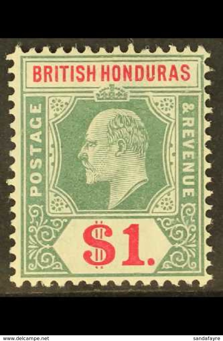1904-07 $1 Grey Green & Carmine, SG 91, Bearing The Unlisted "SPAVEN FLAW" Variety, Very Fine Mint For More Images, Plea - Honduras Britannico (...-1970)
