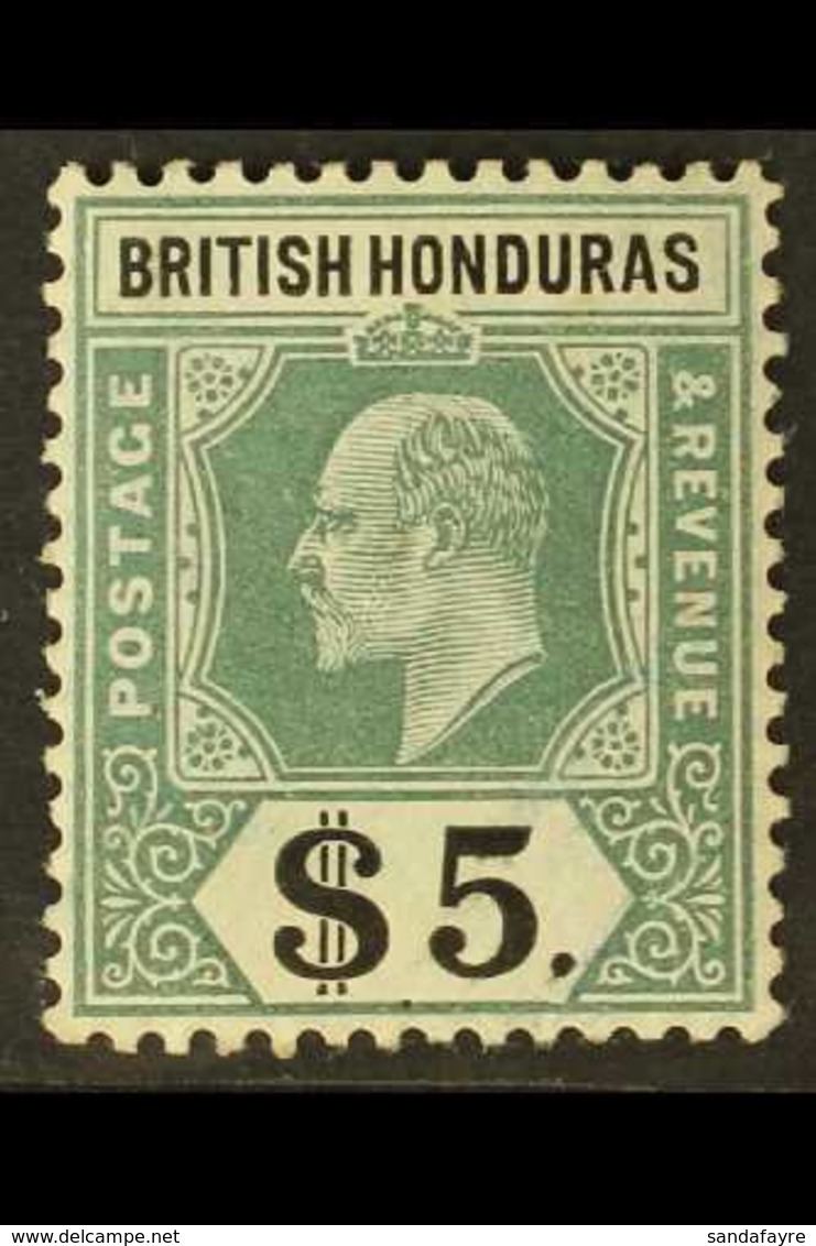 1904-07 $5 Green & Black, SG 93, Superb, Very Lightly Hinged Mint For More Images, Please Visit Http://www.sandafayre.co - Brits-Honduras (...-1970)