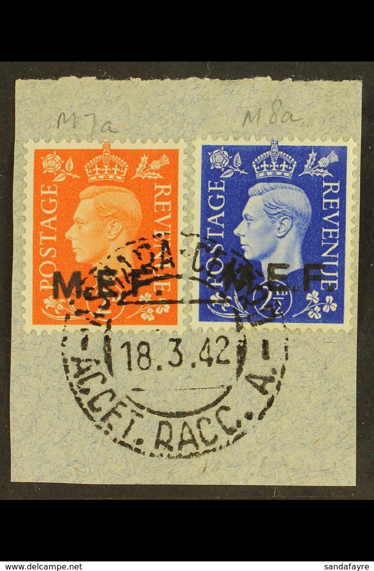 M.E.F. 1942 2d & 2½d 'round Stop' Values, SG M7a+M8a, Tied Together On Neat Piece By Very Fine "Asmara - Centro / Accet. - Italiaans Oost-Afrika