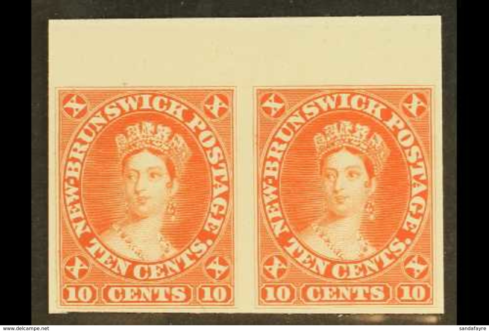 1860-63 10c Vermilion IMPERF PLATE PROOF PAIR On India Paper Mounted On Card. Lovely (pair) For More Images, Please Visi - Andere & Zonder Classificatie