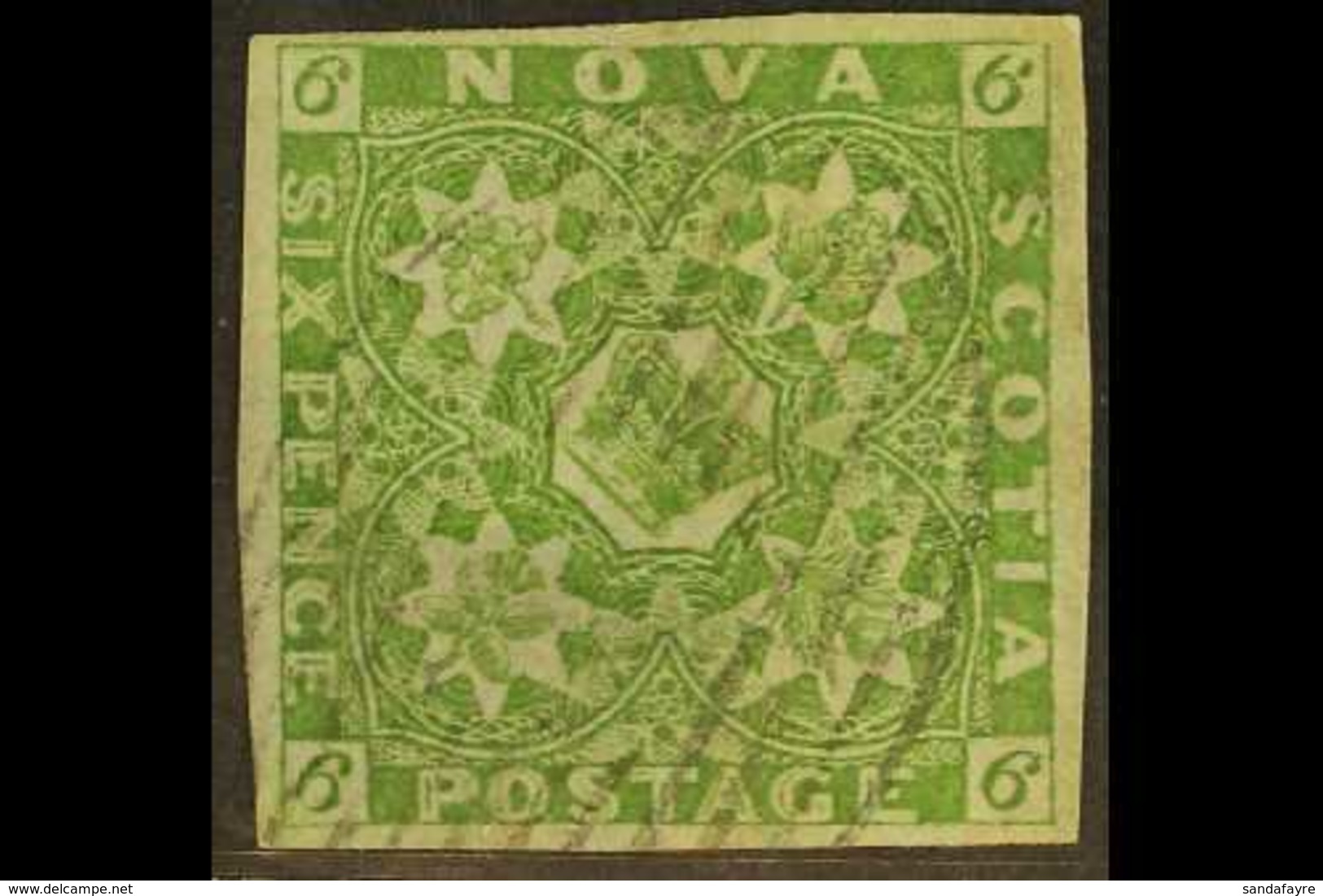 1851-60 6d Yellow-green, SG 5, Attractive With Four Large Margins And Neat Barred Cancel, One Corner Creased And A Thin. - Other & Unclassified