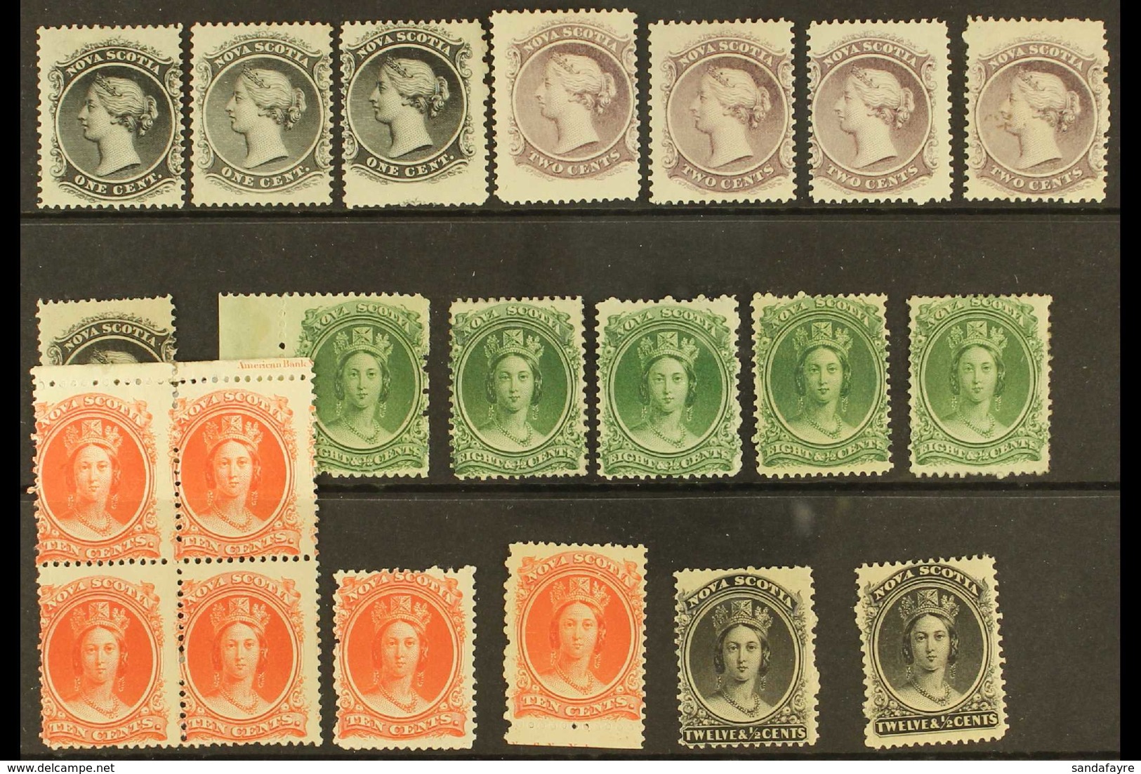 NOVA SCOTIA 1860 - 1863 Mint Selection With 1c (4), 2c Shades (4), 8½c Green Shades (5), 10c (6 Incl Block Of 4) And 12½ - Andere & Zonder Classificatie