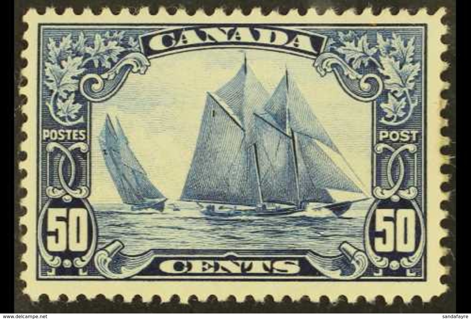 1928-29 50c Blue "Bluenose Fishing Schooner", SG 284, Fine Mint, Some Thinned Perfs For More Images, Please Visit Http:/ - Andere & Zonder Classificatie