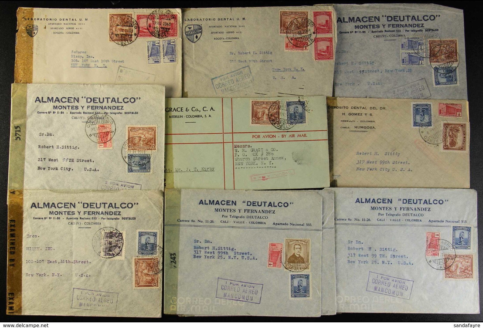 1942-1945 COMMERCIAL CENSORED COVERS HOARD. An Interesting Accumulation In A Cigar Box Of Commercial Censor Covers With  - Colombia