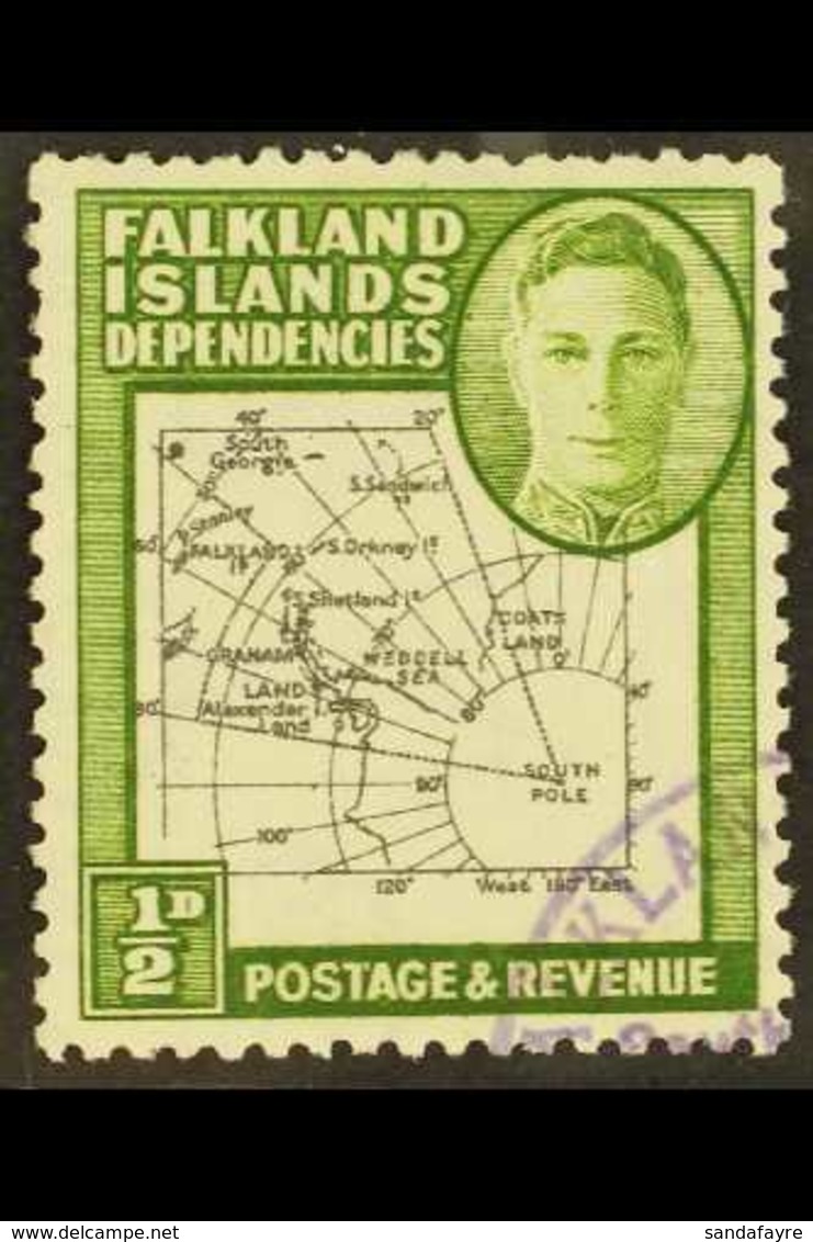 1946-9 ½d Black & Green, EXTRA ISLAND FLAW On Thick & Coarse Map Issue, SG G1aa, Very Fine Used. For More Images, Please - Falklandeilanden