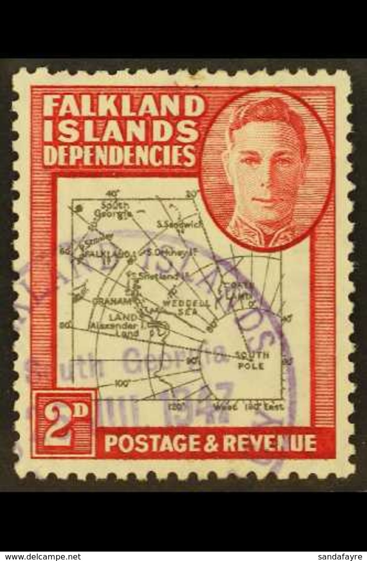 1946-9 2d Black & Carmine, EXTRA ISLAND FLAW On Thick & Coarse Map Issue, SG G3aa, Very Fine Used. For More Images, Plea - Falklandeilanden