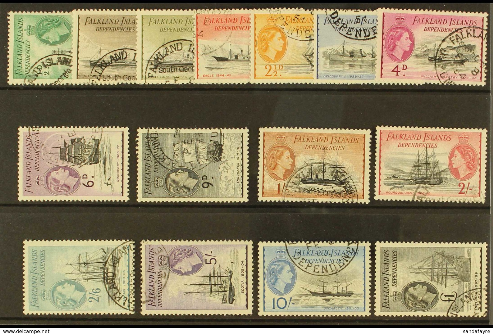 1954-62 Pictorials Complete Set, SG G26/40, Very Fine Cds Used, Fresh. (15 Stamps) For More Images, Please Visit Http:// - Falkland