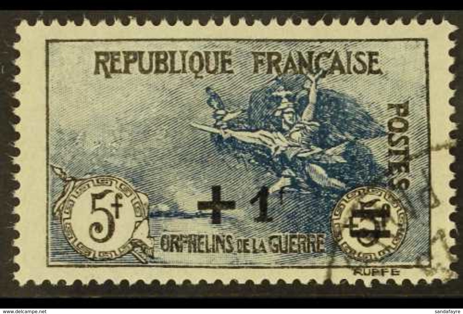 1922 +1f On 5f+5f Blue & Black War Orphans' Fund Surcharge (SG 395, Yvert 169), Very Fine Cds Used, Fresh. For More Imag - Otros & Sin Clasificación